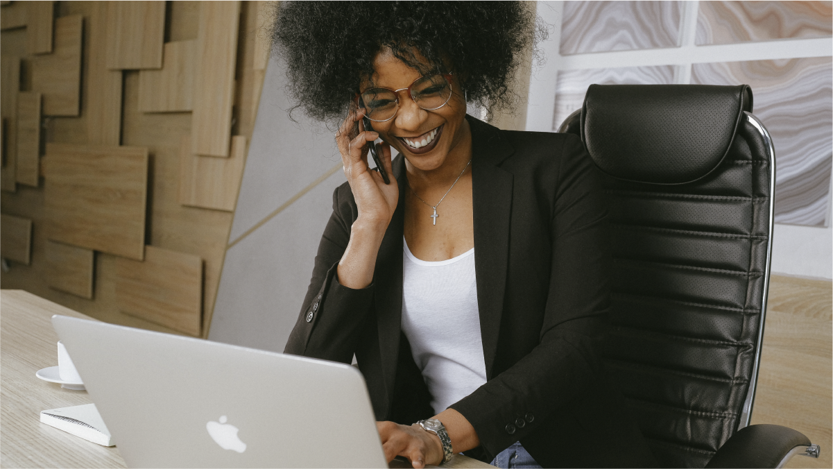 Woman on the phone in home office